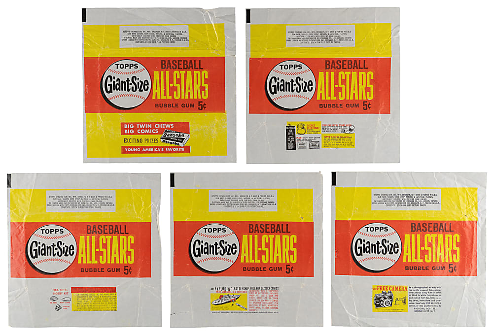 1964 Topps Giants Wrapper Group (5) with Different Ad Variants