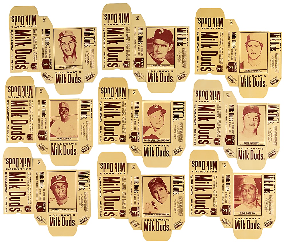 1971 Milk Duds Near Complete Set (67/72) with (64) Complete Boxes - Clean!