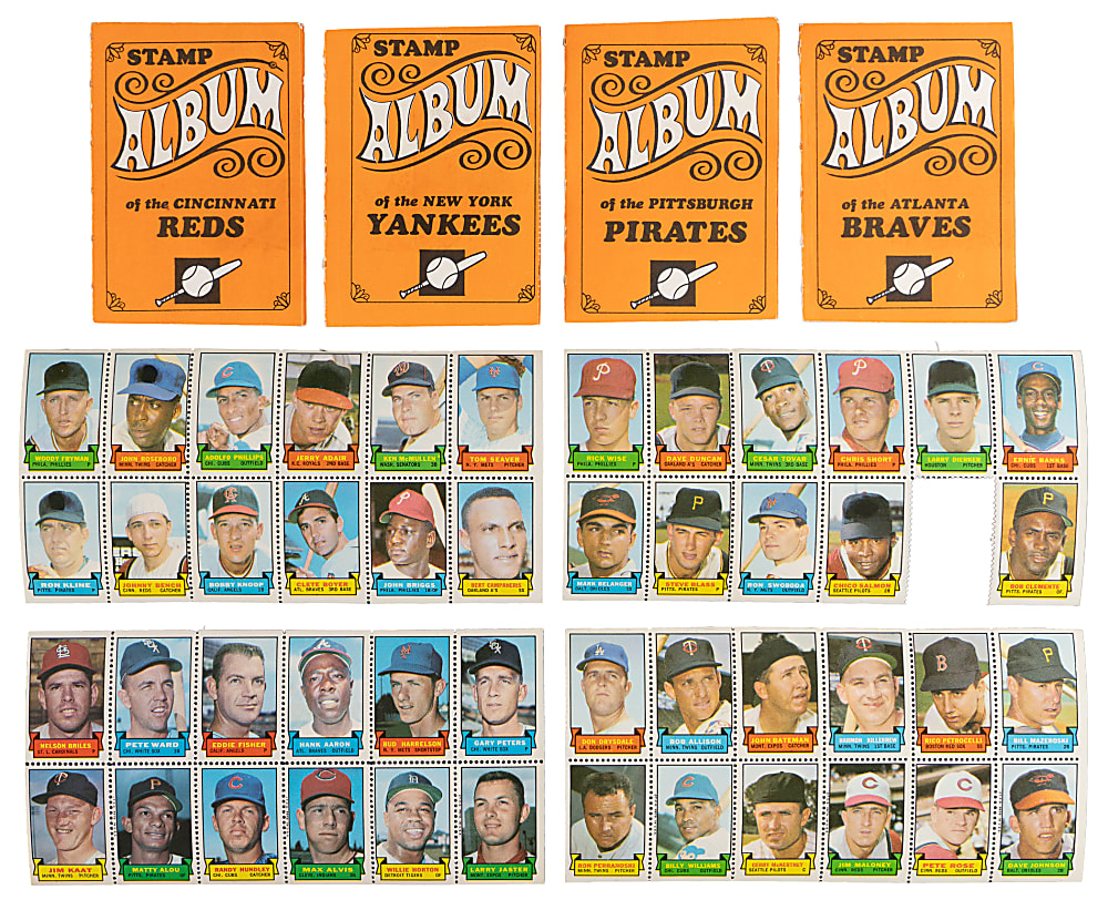 1969 Topps Stamps Collection (174) Plus Complete Album Set (24) Including Aaron, Clemente & Mays