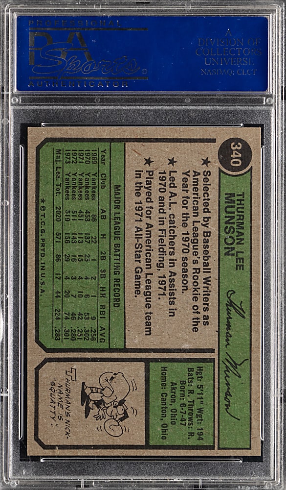 1974 Topps #340 Thurman Munson PSA MINT 9 - Only 6 Graded Higher