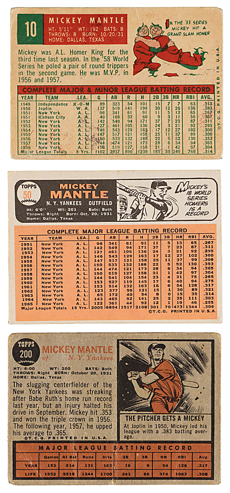1959-1966 Topps Mickey Mantle Trio