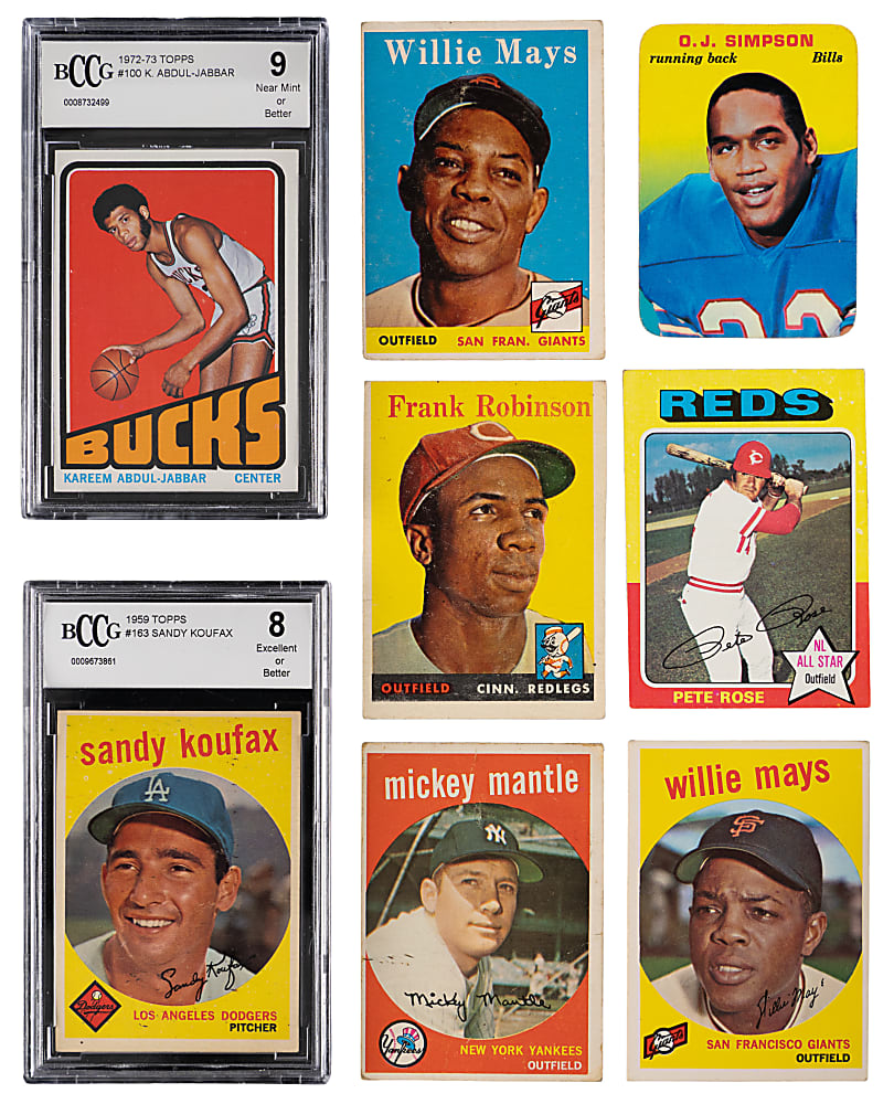 1958-1975 Topps Multi-Sport Legends Collection (8) with Alcindor, Mantle & (2) Mays