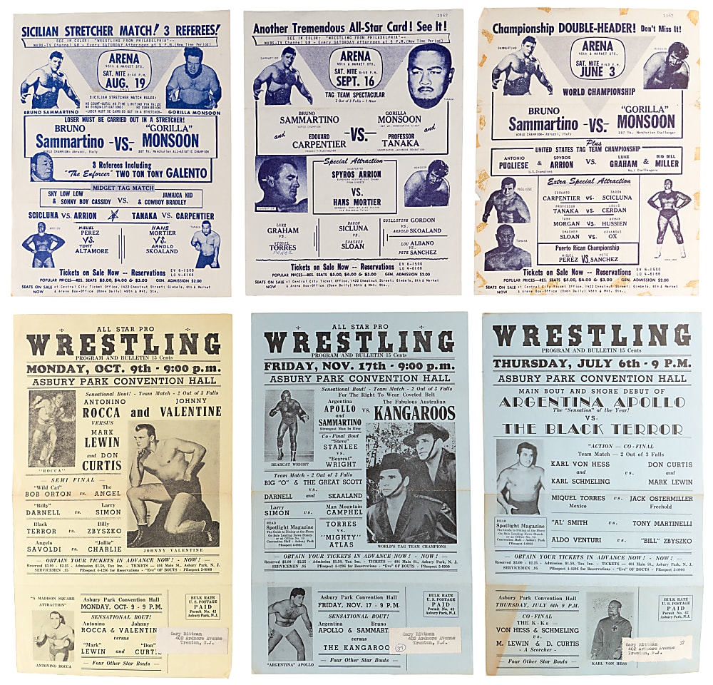 1961-1967 Wrestling Handbill Posters (20) with Albano, Monsoon, Rocca & Sammartino