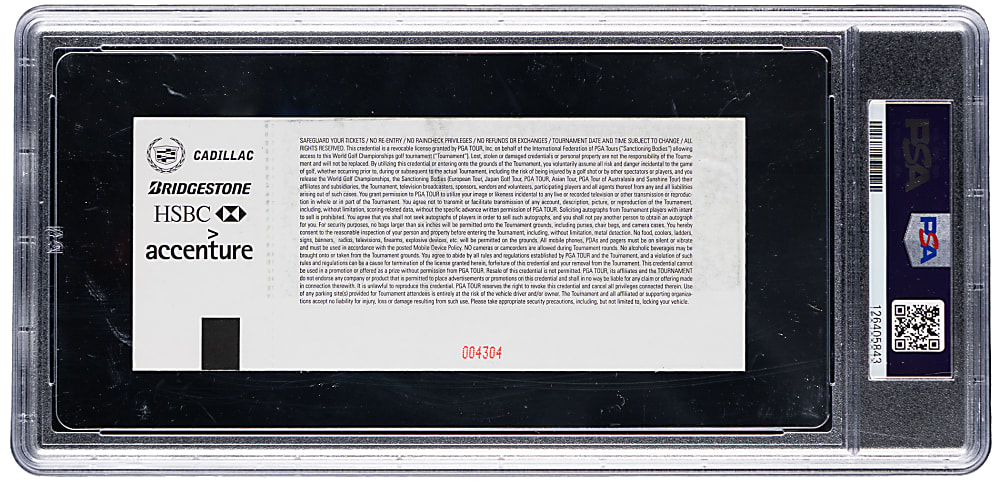 2013 Cadillac-WGC Championship Full Ticket PSA NM 7 - Tiger Woods PGA Win #76