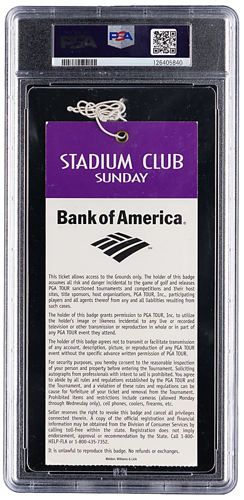 2001 The Players Championship Ticket Stub PSA VG-EX 4 - Tiger Woods PGA Win #26