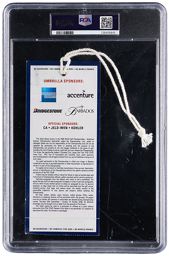 2006 American Express Championship Full Ticket PSA VG 3 - Tiger Woods PGA Win #54