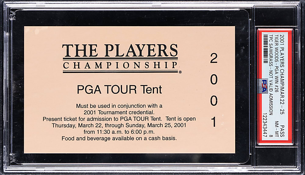 2001 Players Championship at TPC Sawgrass Pass PSA NM-MT 8 - Tiger Woods PGA Win #26 (Only Example Graded by PSA)