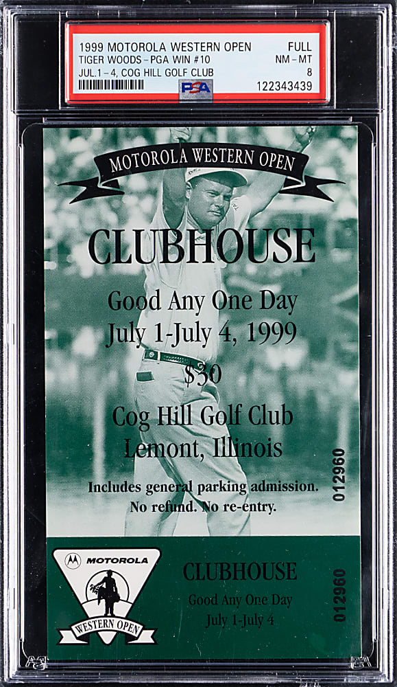 1999 Motorola Western Open Full Ticket PSA NM-MT 8 - Tiger Woods PGA Win #10