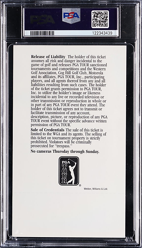 1999 Motorola Western Open Full Ticket PSA NM-MT 8 - Tiger Woods PGA Win #10