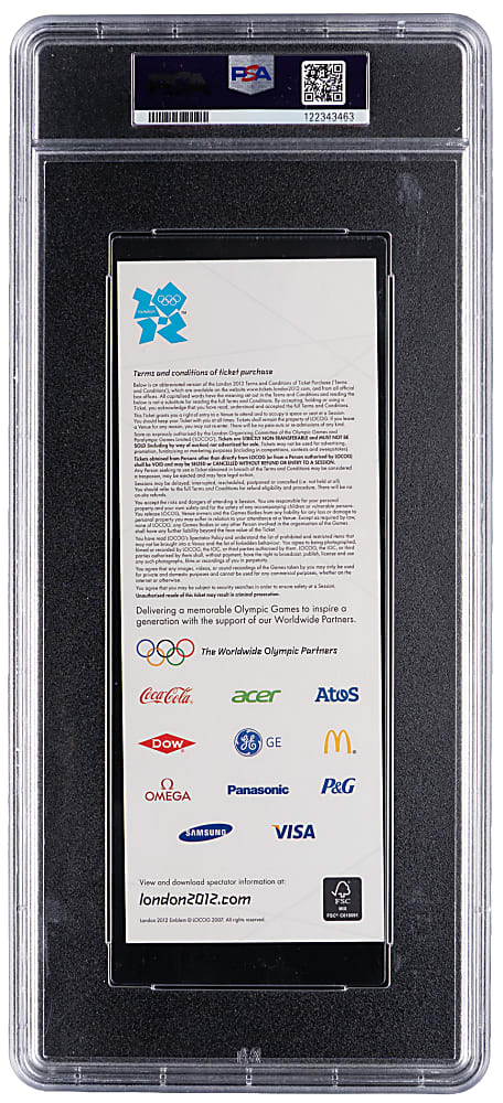 2012 London Olympics 4x100 Medley Full Ticket PSA EX 5 - Michael Phelps Career Gold Medal #18