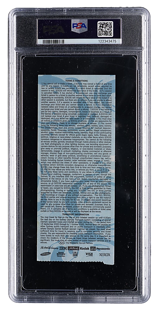 2000 Sydney Olympics 200M Butterfly Ticket Stub PSA EX-MT 6 - Michael Phelps Olympic Debut (Population 1, None Higher)