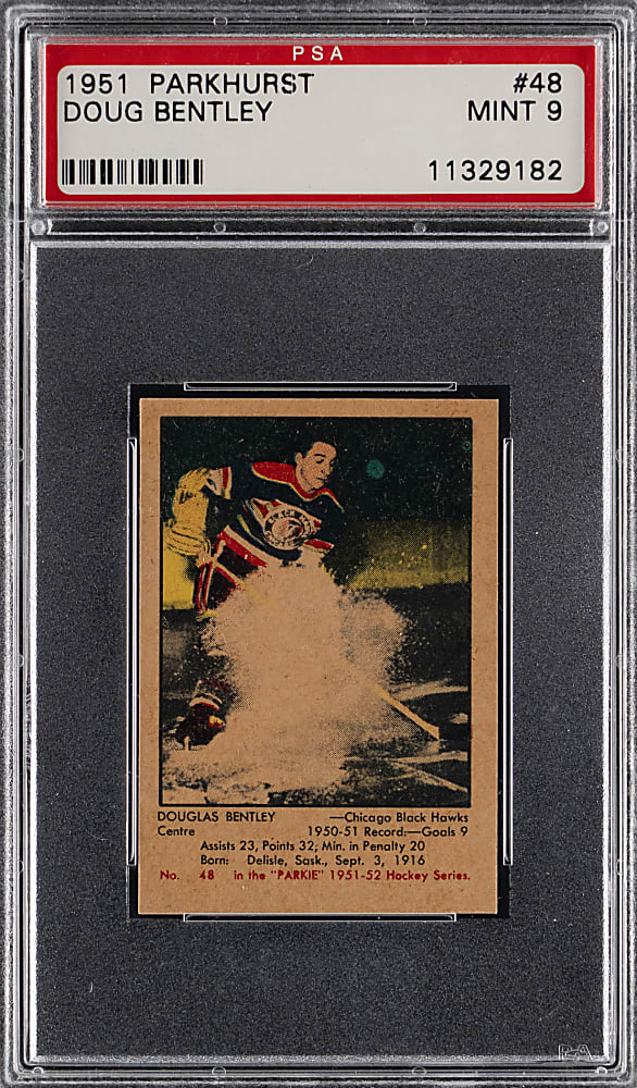 1951 Parkhurst Hockey #48 Doug Bentley Rookie PSA MINT 9 - Population 3 with None Higher