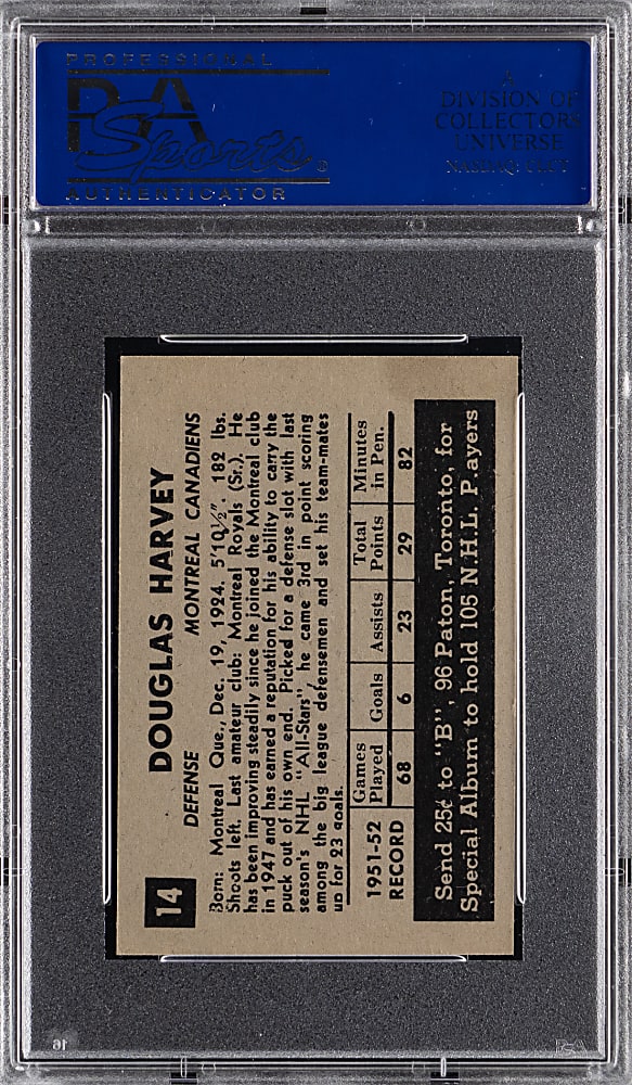 1952 Parkhurst Hockey #14 Doug Harvey PSA NM 7