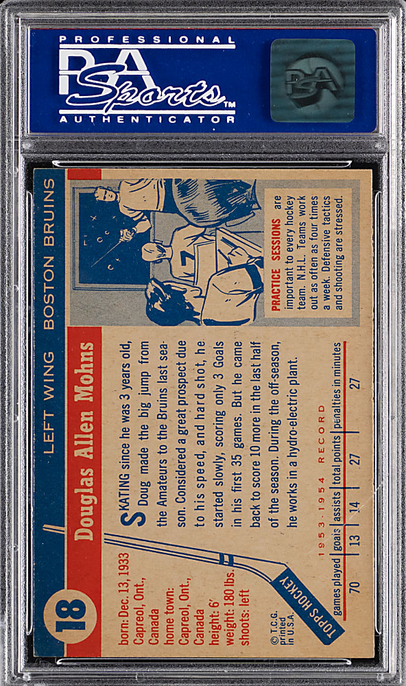 1954 Topps Hockey #18 Doug Mohns Rookie PSA NM-MT 8 - Only 3 Higher