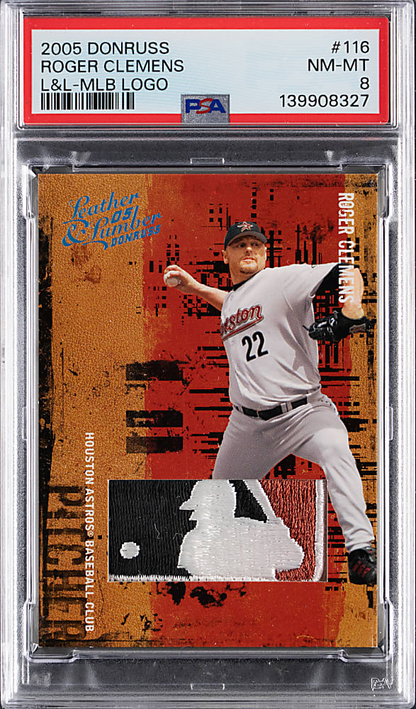 2005 Donruss Leather & Lumber #116 Roger Clemens MLB Logoman Patch #1/1 PSA NM-MT 8