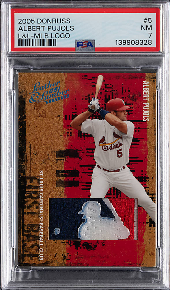 2005 Donruss Leather & Lumber #5 Albert Pujols MLB Logoman Patch #2/5 PSA NM 7