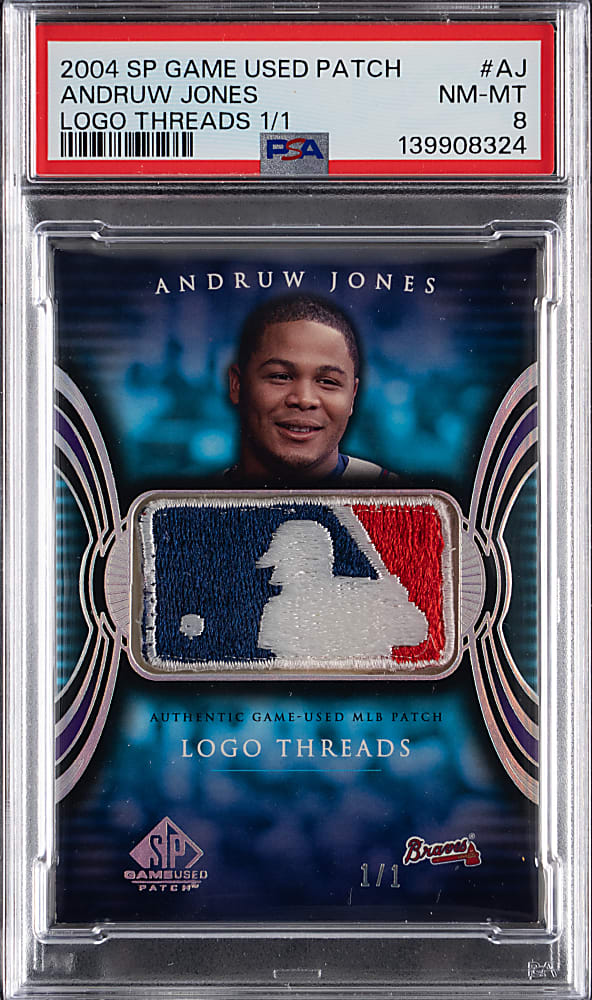 2004 SP Game Used Patch #AJ Andruw Jones MLB Logoman Patch #1/1 PSA NM-MT 8