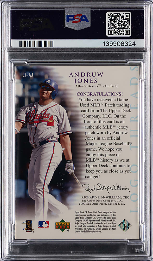 2004 SP Game Used Patch #AJ Andruw Jones MLB Logoman Patch #1/1 PSA NM-MT 8
