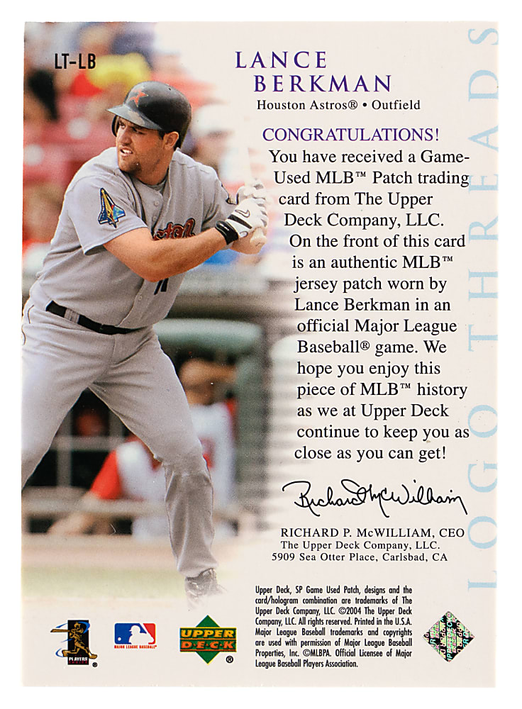 2004 SP Game Used Patch #LB Lance Berkman MLB Logoman Patch #1/1