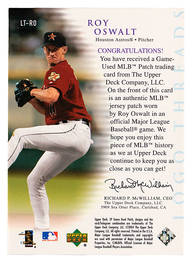 2004 SP Game Used Patch #RO Roy Oswalt MLB Logoman Patch #1/1