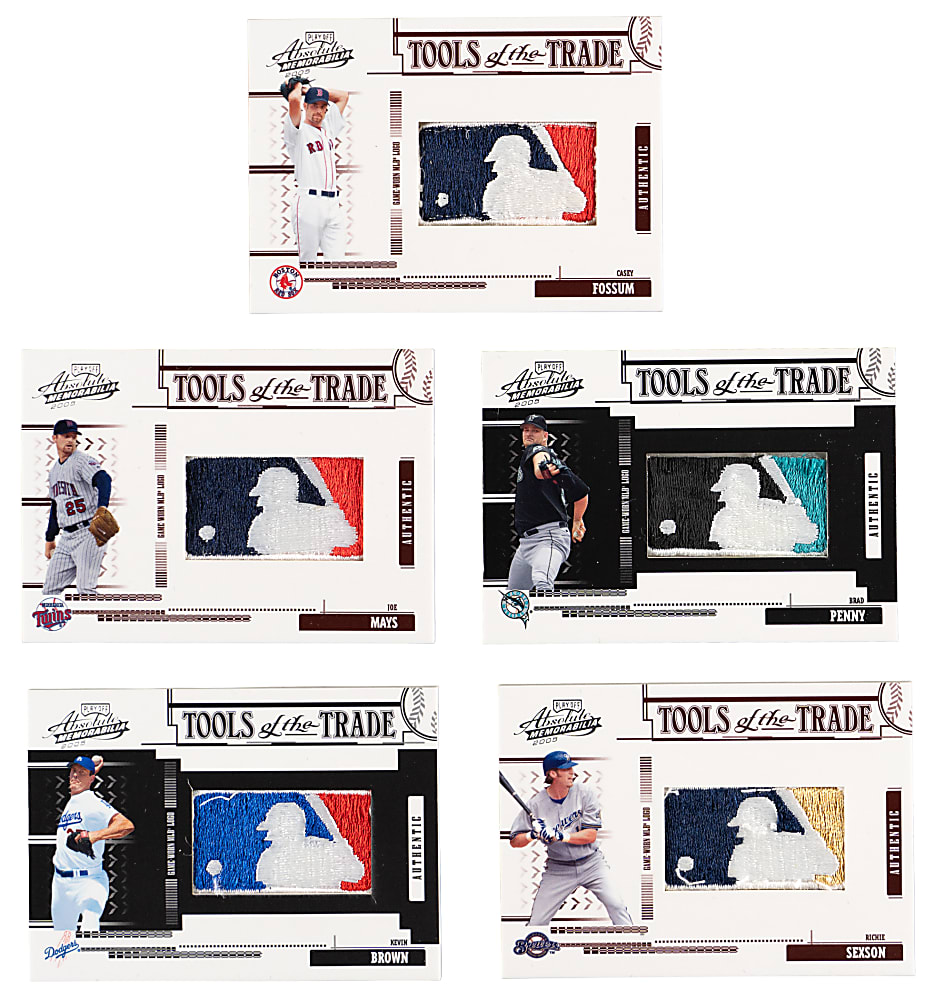 2005 Playoff Absolute Memorabilia Tools of the Trade MLB Logoman Patches (5)  with Kevin Brown & Richie Sexson (Four #1/1, One #/3)