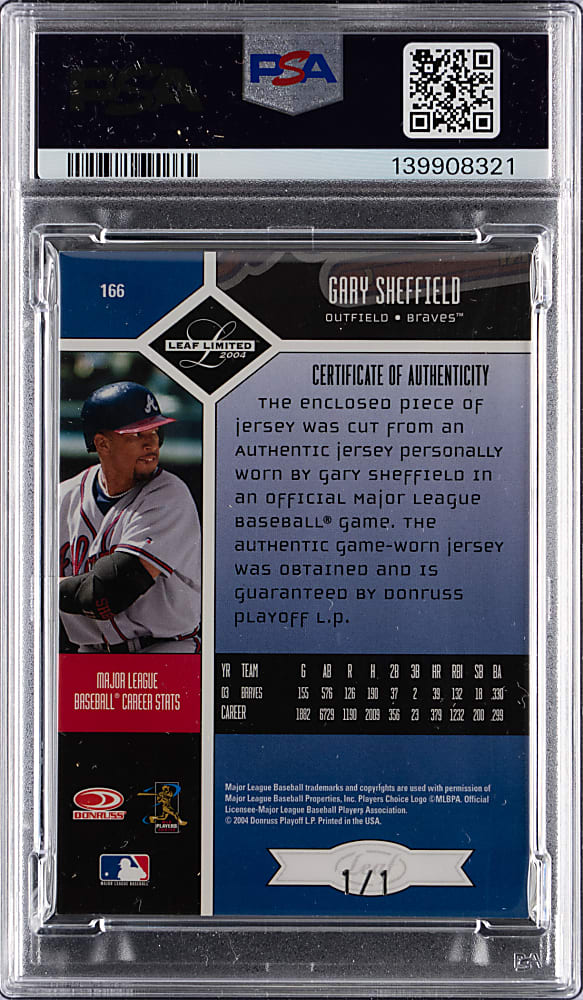 2004 Leaf Limited Threads #166 Gary Sheffield MLB Logoman Patch #1/1 PSA NM-MT 8