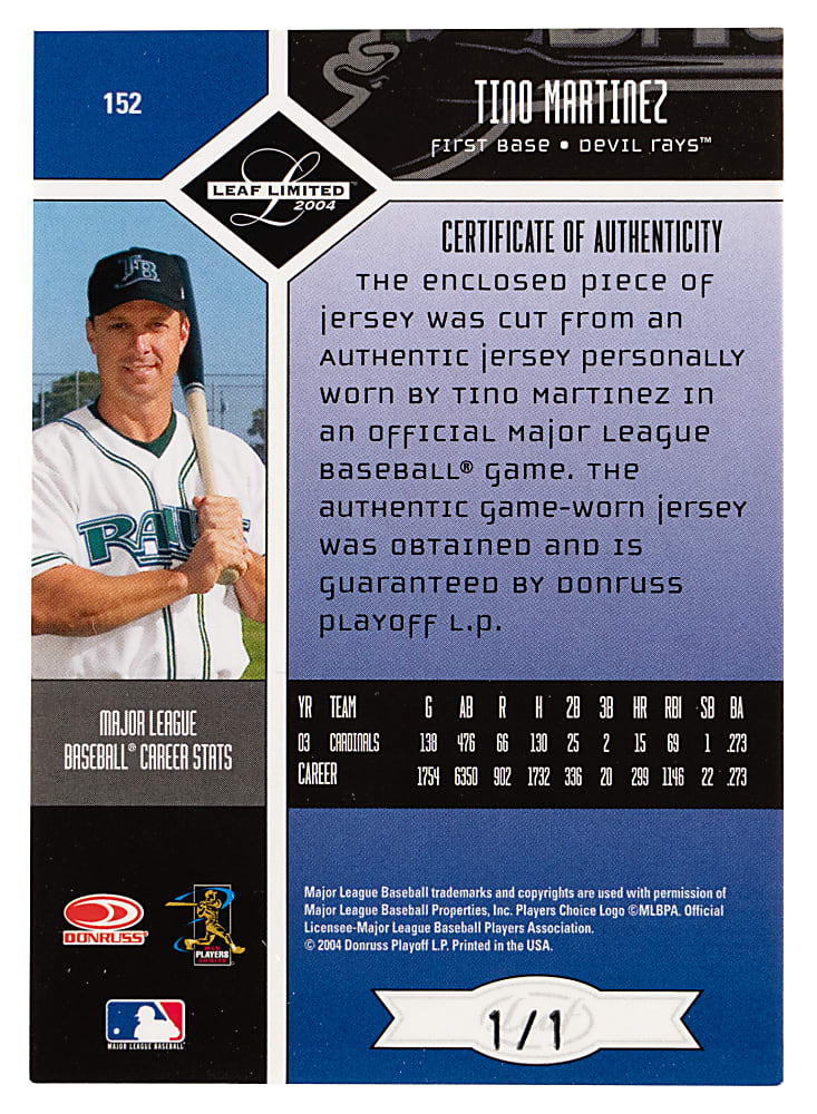 2004 Leaf Limited Threads #152 Tino Martinez MLB Logoman Patch #1/1