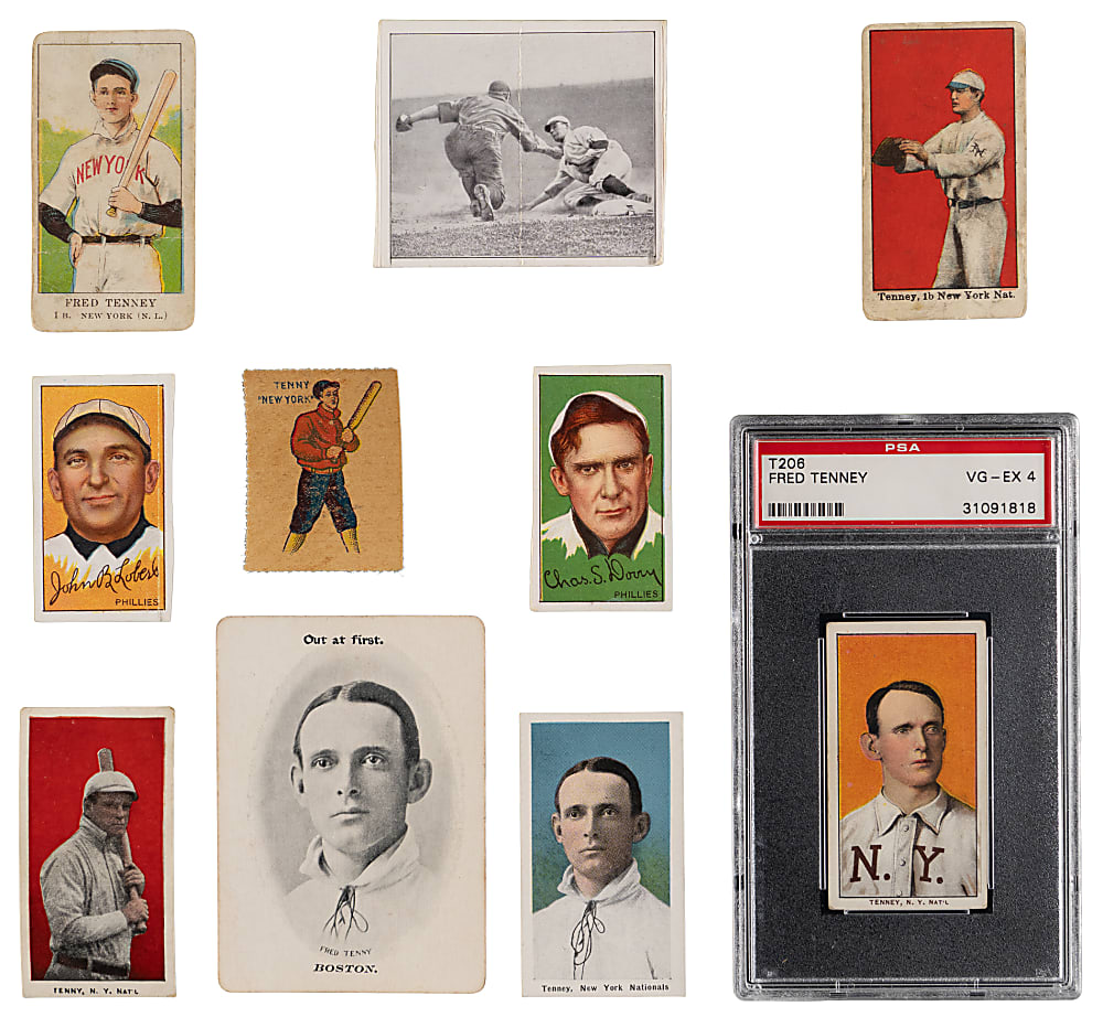 1906-1912 Fred Tenney Type Card Collection (8) Including 1909-1911 T206 White Border PSA VG-EX 4