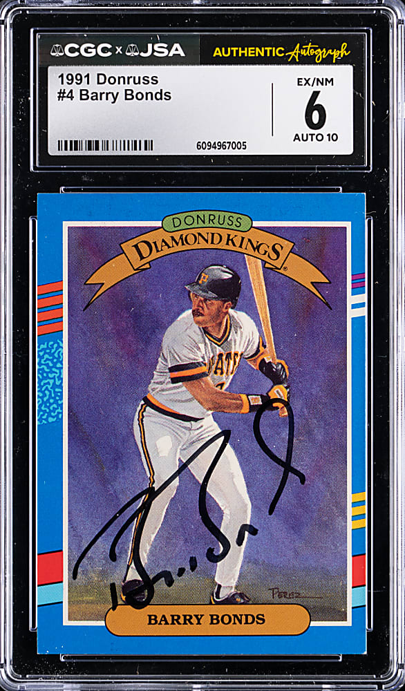1991 Donruss Diamond Kings #4 Barry Bonds Signed CGC EX/NM 6 with JSA Auto 10