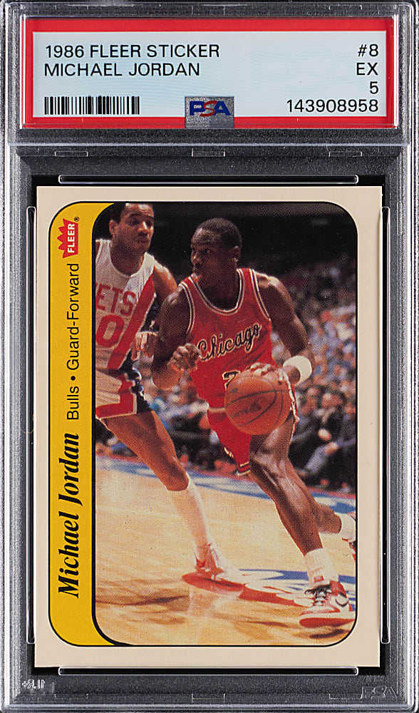 1986-1987 Fleer Basketball #8 Michael Jordan Rookie Sticker PSA EX 5