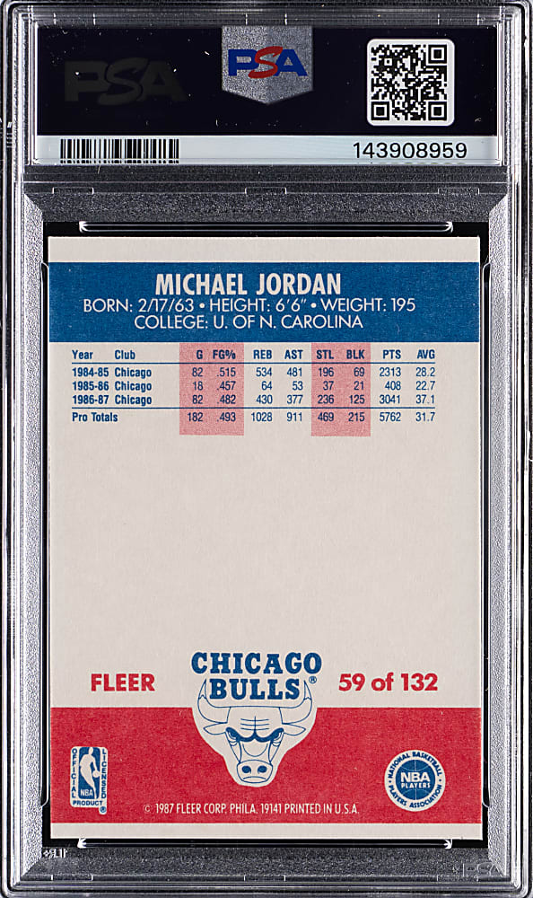 1987-1988 Fleer Basketball #59 Michael Jordan PSA EX-MT 6