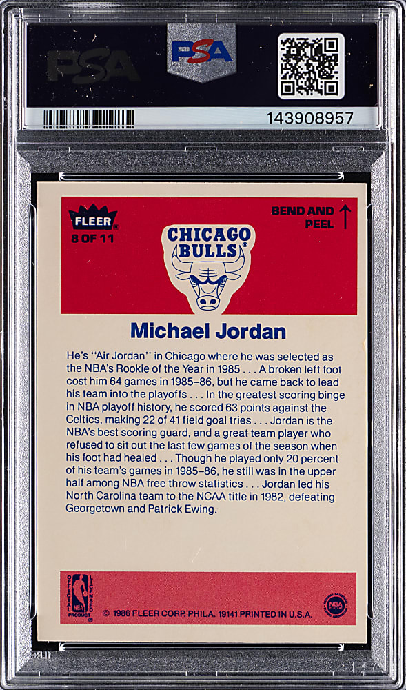 1986-1987 Fleer Basketball #8 Michael Jordan Rookie Sticker PSA EX 5