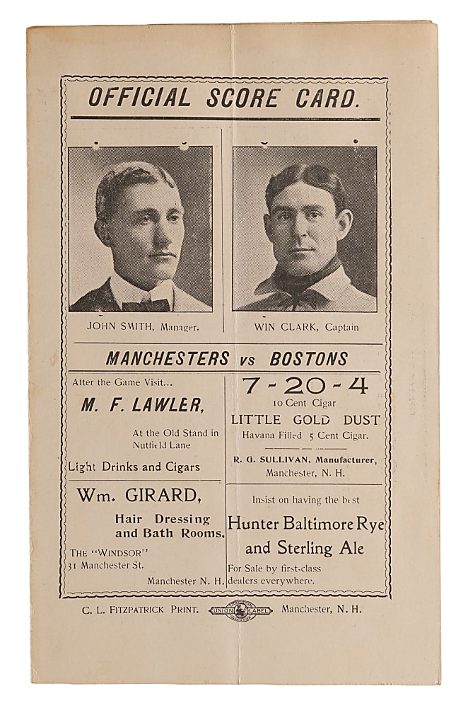 1902 Boston Beaneaters at Manchesters (NH) Barnstorming Scorecard With Phenomenal Smith