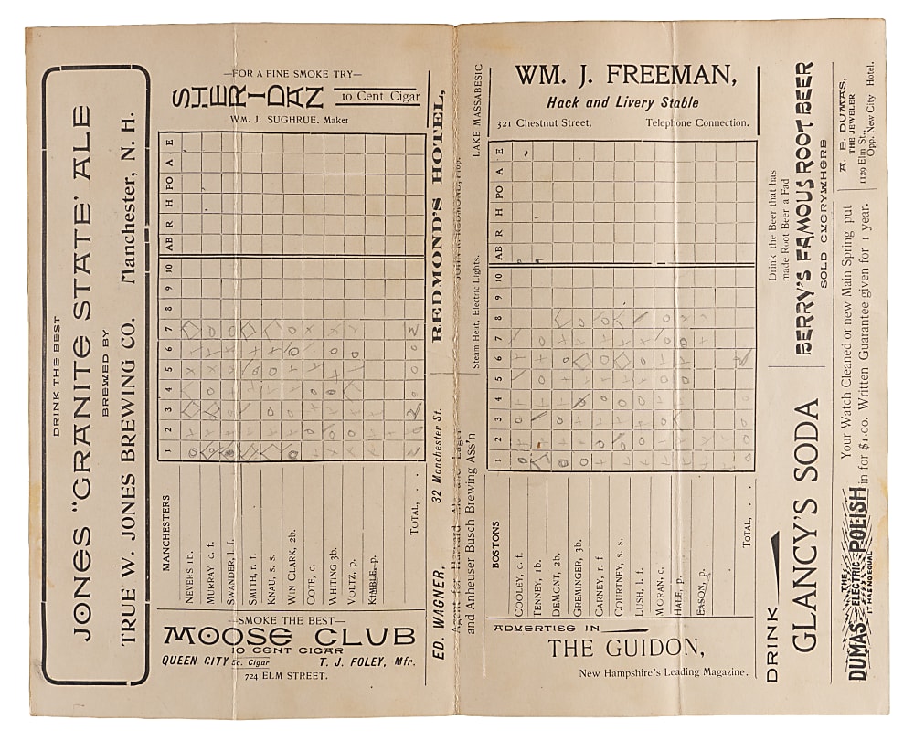 1902 Boston Beaneaters at Manchesters (NH) Barnstorming Scorecard With Phenomenal Smith