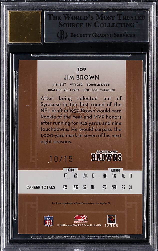 2005 Donruss Classics Football Significant Signatures Bronze #109 Jim Brown #/15 BGS NM-MT+ 8.5 with Auto 10