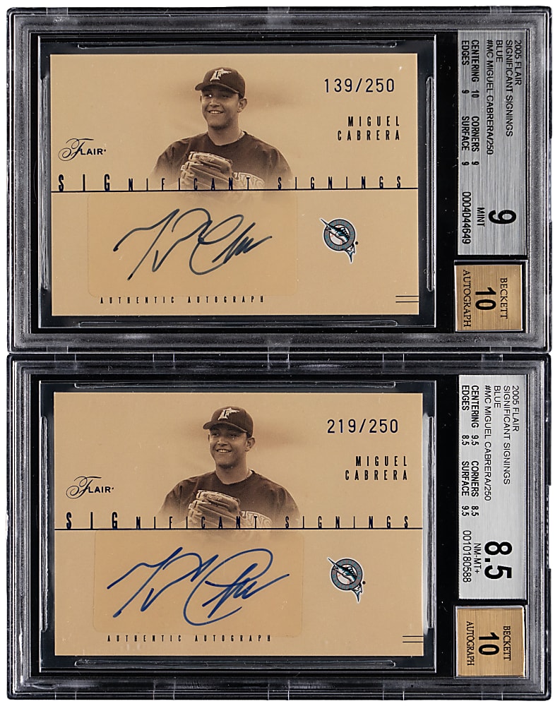 2005 Flair Significant Signatures Blue Miguel Cabrera Certified Autograph BGS Graded Pair - Both 10 Auto Grades