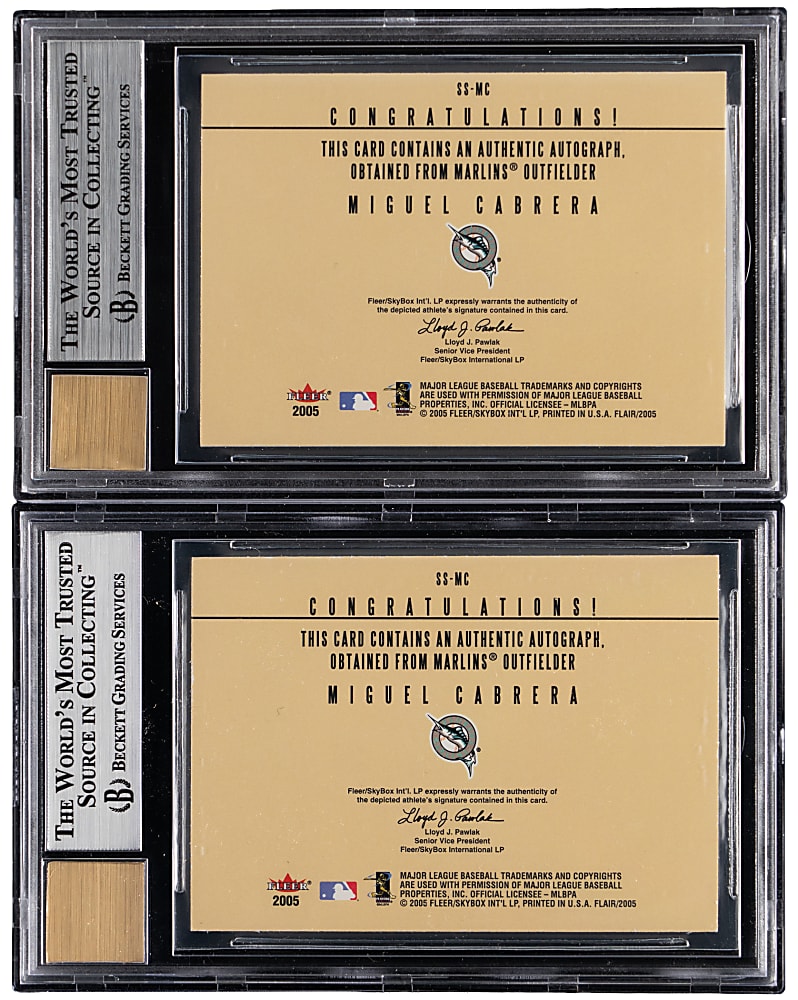 2005 Flair Significant Signatures Blue Miguel Cabrera Certified Autograph BGS Graded Pair - Both 10 Auto Grades