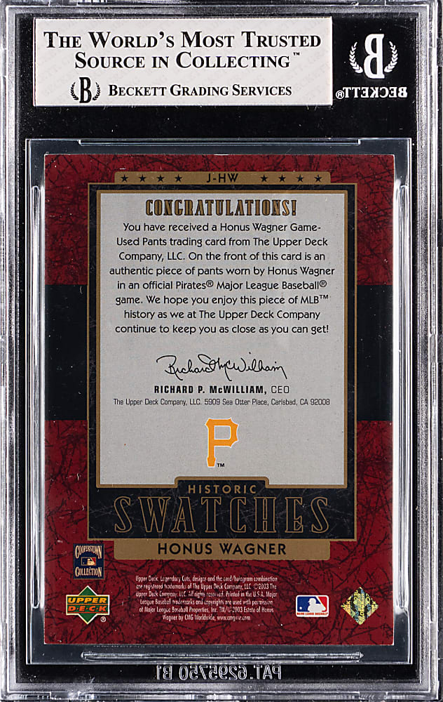 2003 SP Legendary Cuts Historic Swatches Honus Wagner Game-Used Relic #/275 BGS NM-MT 8