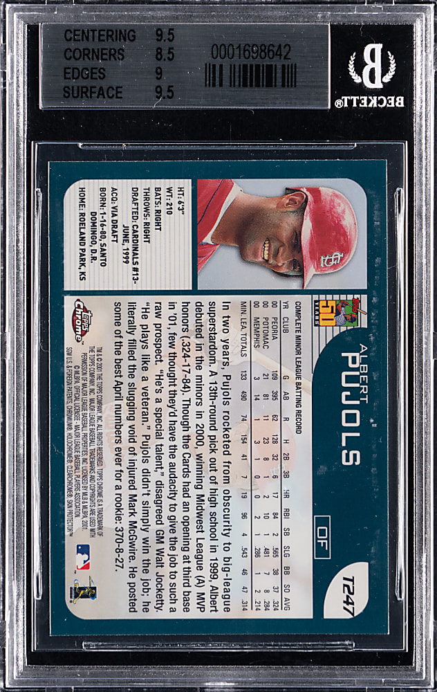 2001 Topps Chrome Traded #T247 Albert Pujols Rookie BGS MINT 9