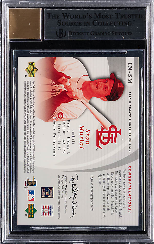 2005 Ultimate Collection Immortal Inscriptions Stan Musial #/25 BGS MINT 9 with Auto 10