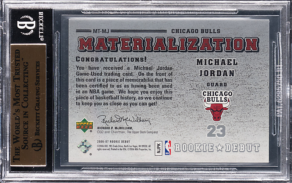 2006 Upper Deck Rookie Debut Basketball Materialization Michael Jordan Jersey SP BGS GEM MINT 9.5