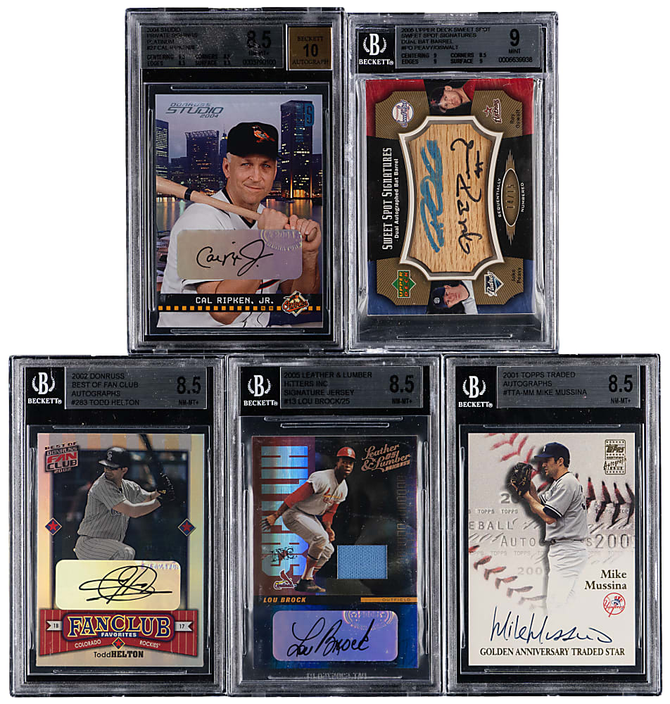 2001-2006 Superstar Certified Autograph BGS Graded Collection (9) with (5) Hall of Famers Including 2004 Studio Cal Ripken Jr. Platinum #/8