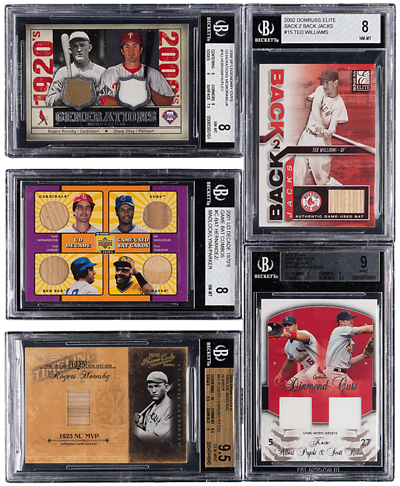 2001-2008 Hall of Fame & Star Multi/Single Game-Used BGS Graded Relics (9) with (2) Hornsby, Jeter & T. Williams