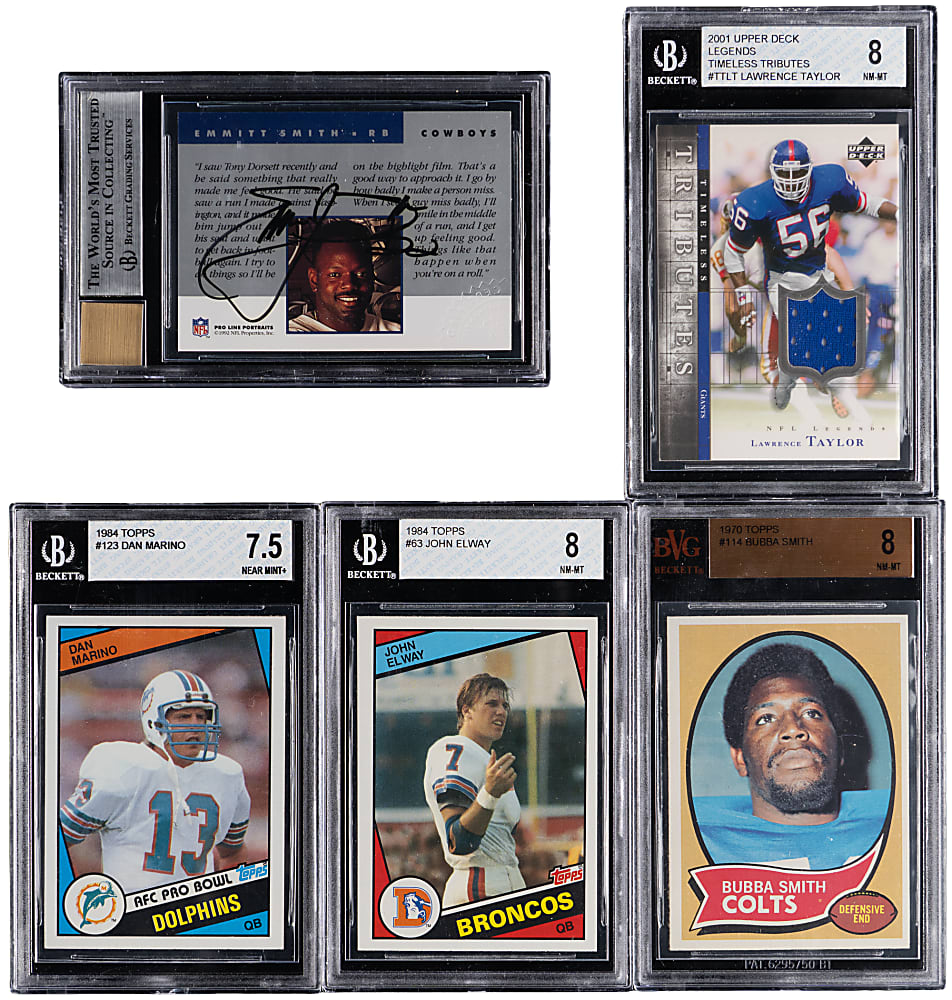 1970-2008 Football Superstar Rookie, Certified Autograph & Relic BGS Graded Collection (12) with Elway & Marino Rookies Plus Emmitt Smith Auto