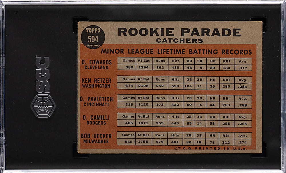 1962 Topps #594 Bob Uecker Rookie High Number SGC VG 3