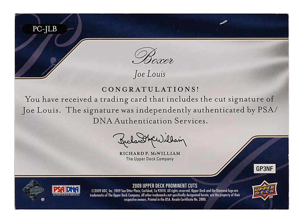 2009 Upper Deck Prominent Cuts Joe Louis #1/3 Cut Signature