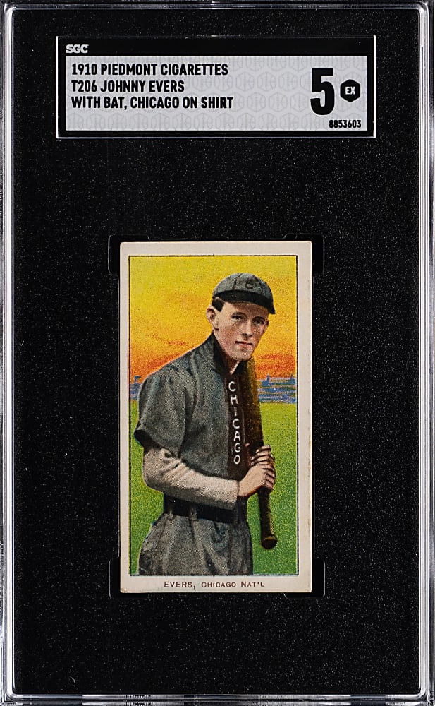 1909-1911 T206 White Border Johnny Evers with Bat, Chicago on Shirt SGC EX 5