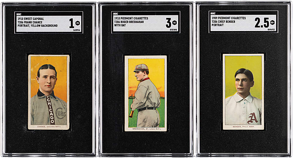 1909-1911 T206 White Border Hall of Fame SGC Graded Trio with Bender, Bresnahan & Chance