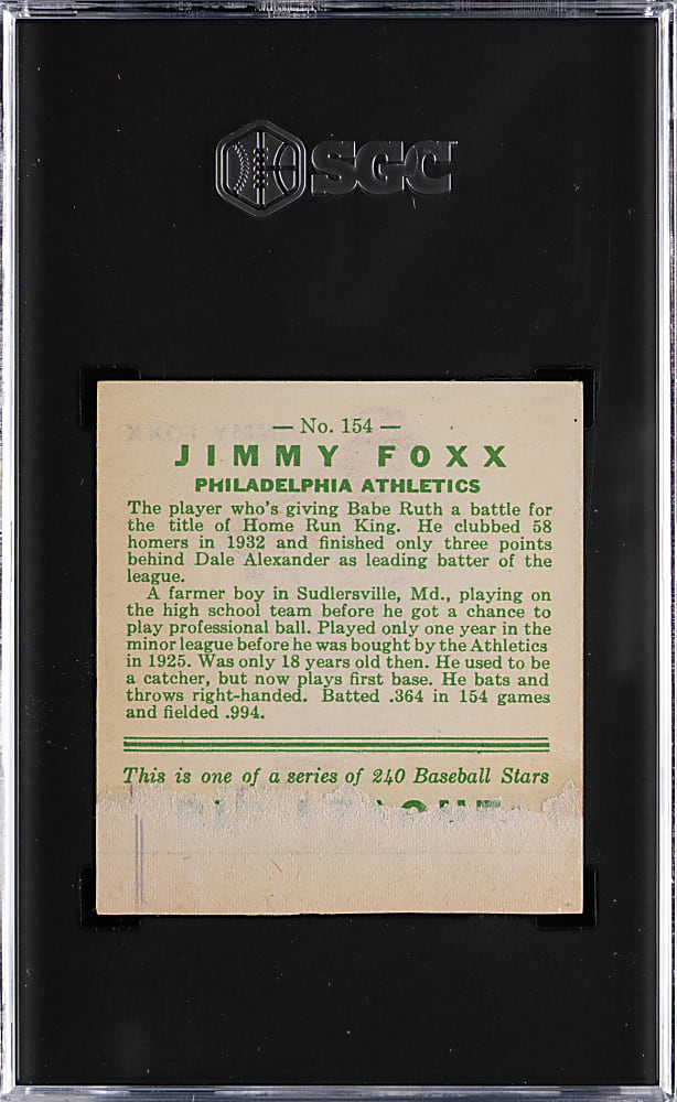 1933 Goudey #154 Jimmy Foxx SGC Authentic