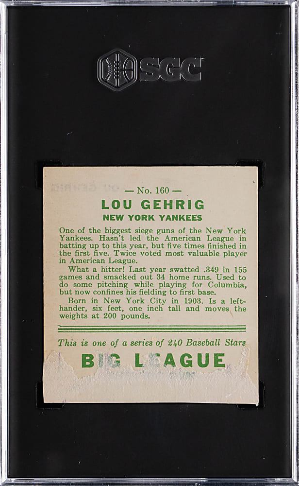 1933 Goudey #160 Lou Gehrig SGC Authentic